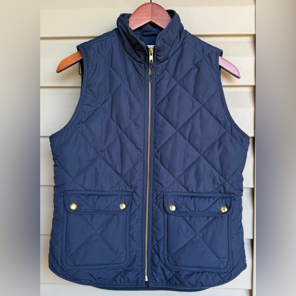 J. Crew Quilted Puffer Vest Full Zip Closure Dark Blue Outerwear Size S
